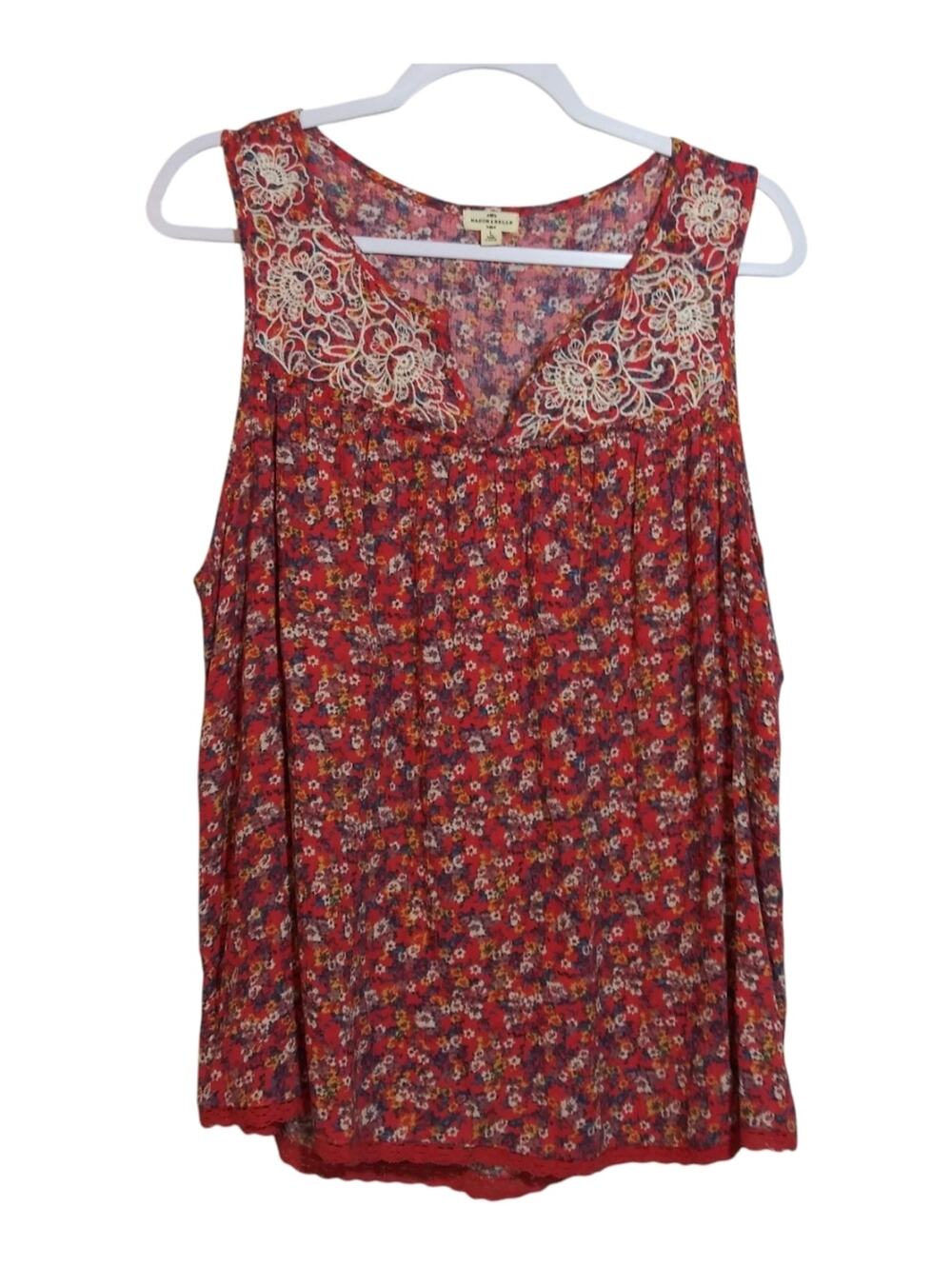 Mason & Belle Skyla Red Floral Lace Sleeveless Top Boho Lightweight Size L